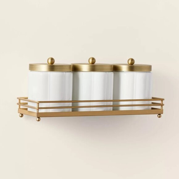 Hearth & Hand Other - Milk Glass Bath Canister Set White Brass, Wall‎ Mount - Hearth & Hand Magnolia